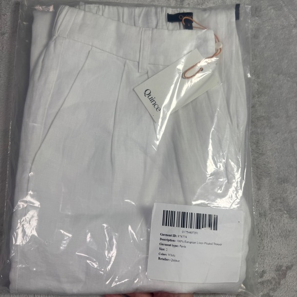 NWT Quince Womens 100% European Linen Pleated Trouser White Size 2 Wide Leg - Picture 4 of 6